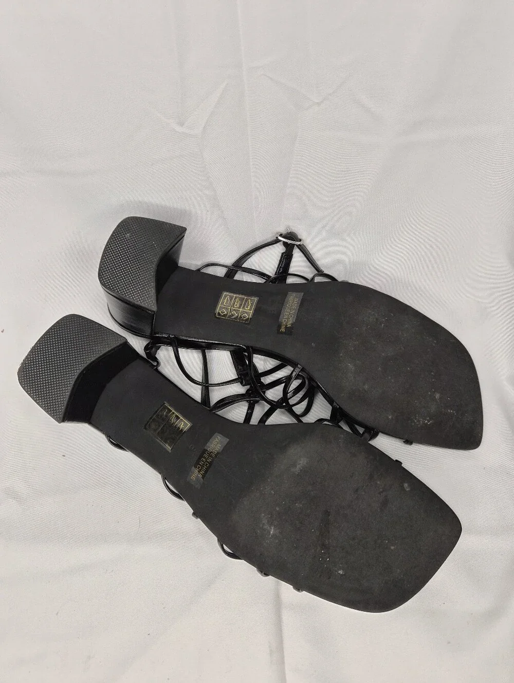 Jeffrey Campbell Black Strappy Knotted Square Toe Block Heel Sandals Size 8